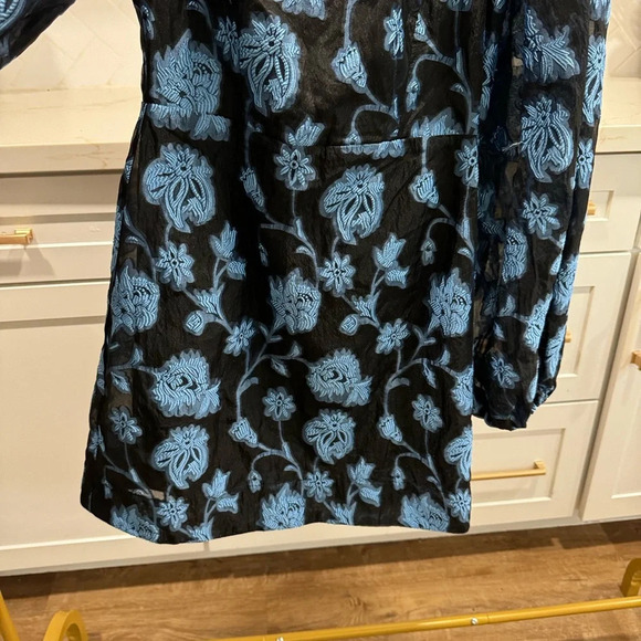 Free People Aureta Georgia Mini Dress NEW Size XS Formal Puff Sleeve Blue Floral - Picture 8 of 13